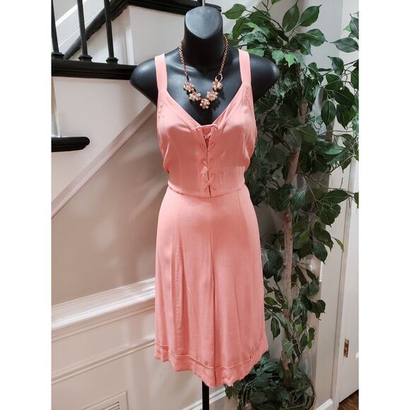 A Loves A Womens Pink Backless Ruched Wide Strap Lace Up V Neck Jumpsuit Size XS - Picture 16 of 16